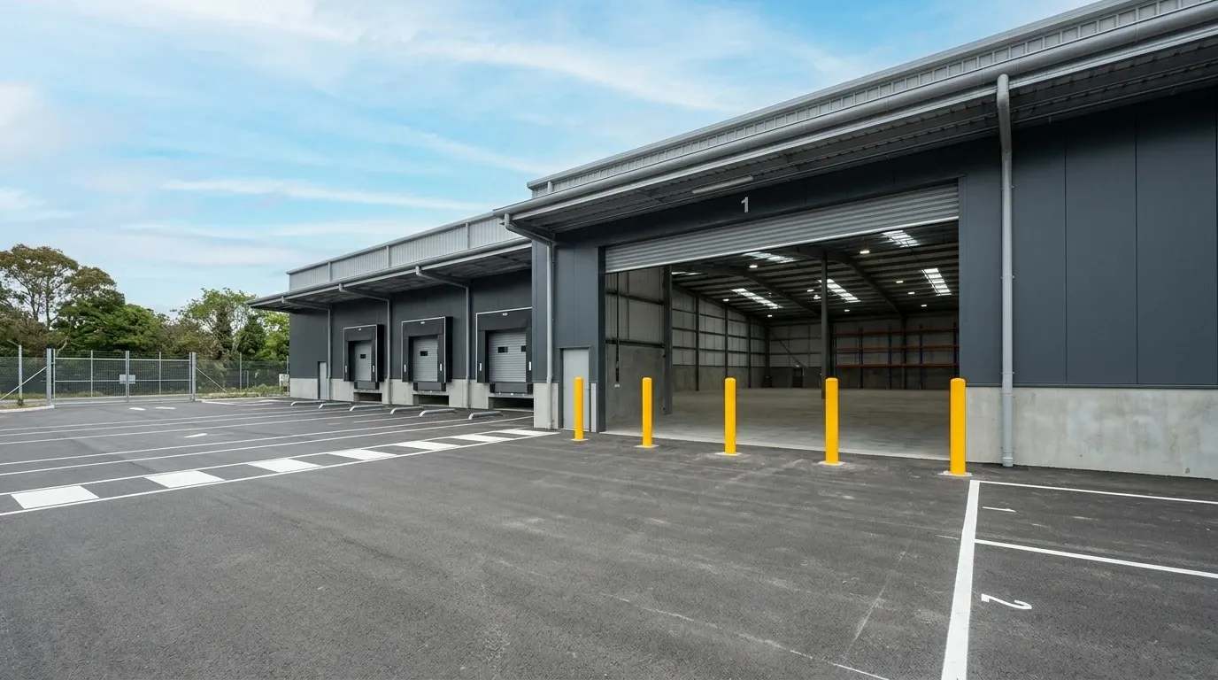 Logistikhalle mit Verladerampen und Andocktoren