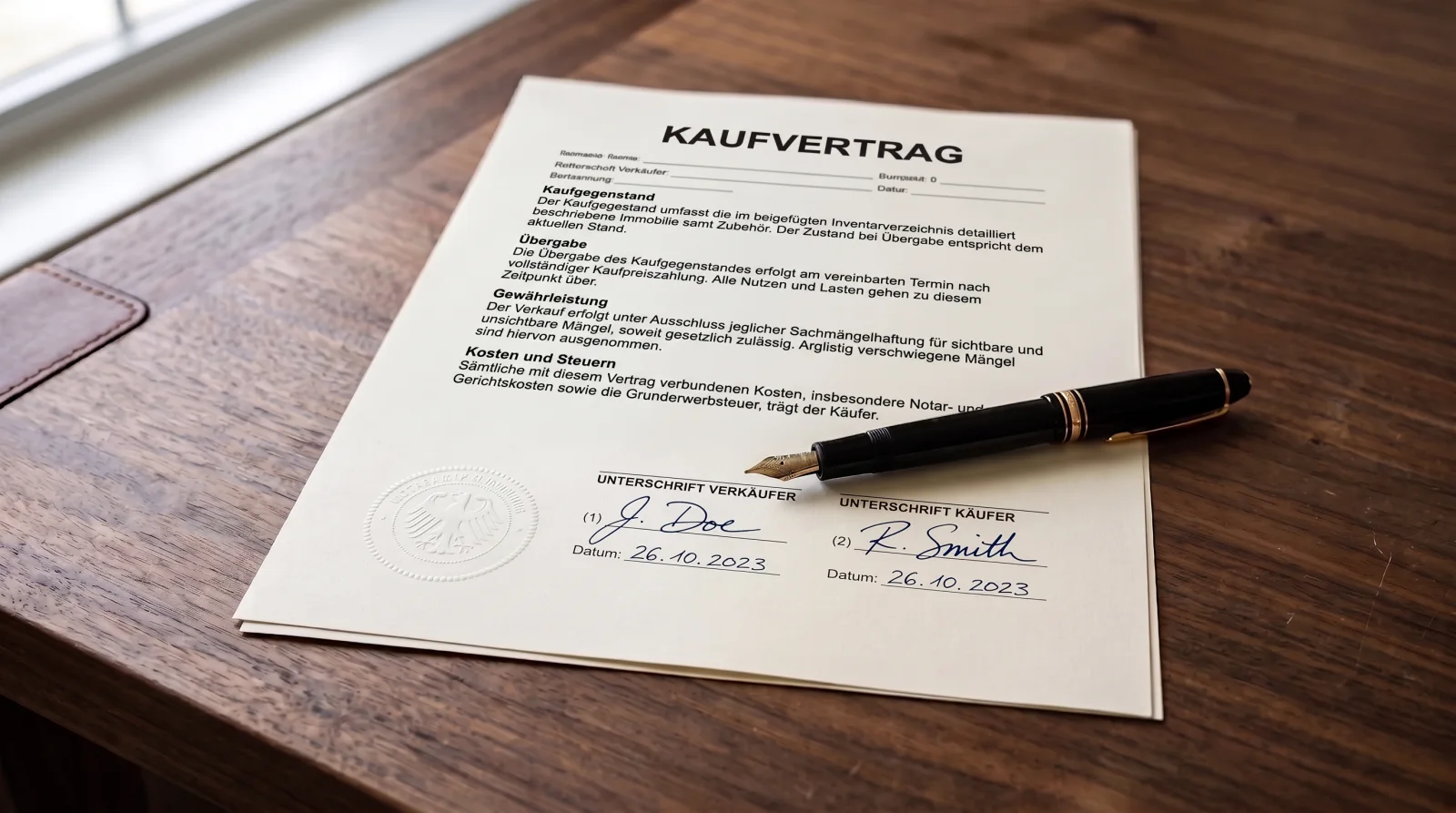 Notarieller Kaufvertrag mit Siegel