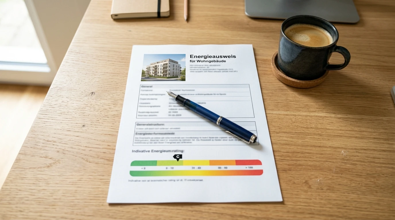 Energieausweis auf Schreibtisch